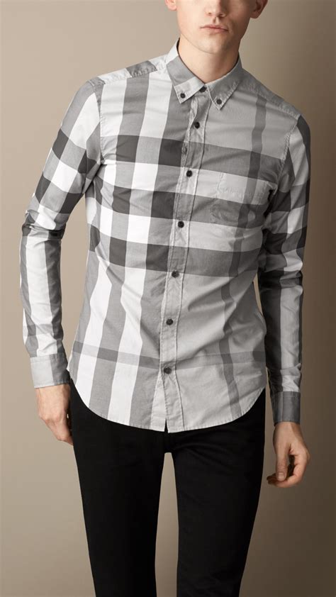 burberry creamy light grey check shirt|burberry check shirt men's.